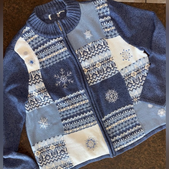 Classic Elements Christmas Plaid Blue Zip-Up Sweater - size 2XL - Picture 3 of 10